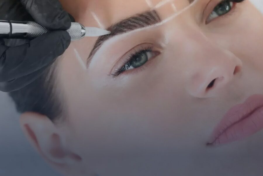 Micropigmentation eyebrow treatment with mapping lines — Salon Management Diploma L4